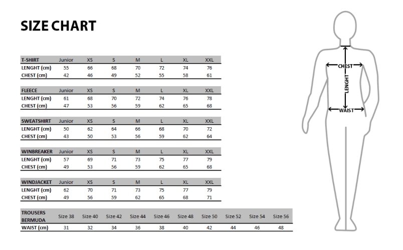 size chart LN kart jacket size m